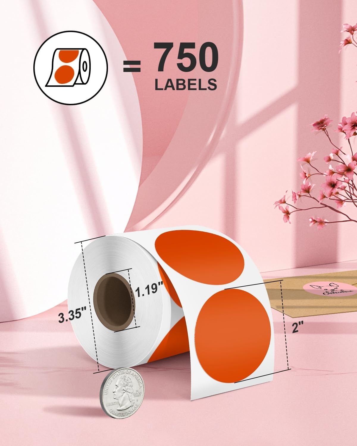 image:imageNelko Genuine 2 Inch Orange Circle Thermal Stickers Labels Compatible with Nelko PL70E Label Printer SelfAdhesive for Small Businesses DIY Logo Design Customized Stickers QR Code 750 LabelsRoll