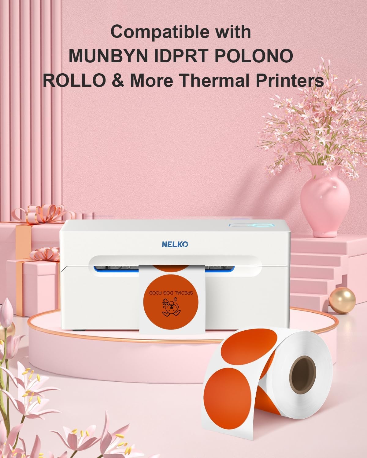 image:imageNelko Genuine 2 Inch Orange Circle Thermal Stickers Labels Compatible with Nelko PL70E Label Printer SelfAdhesive for Small Businesses DIY Logo Design Customized Stickers QR Code 750 LabelsRoll