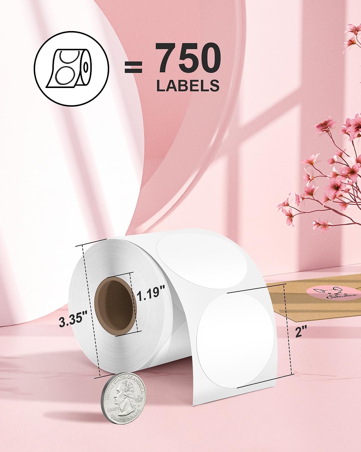 image:imageNelko Genuine 2 Inch White Circle Thermal Stickers Labels Compatible with Nelko PL70E Label Printer SelfAdhesive for Small Businesses DIY Logo Design Customized Stickers QR Code 750 LabelsRollWhite