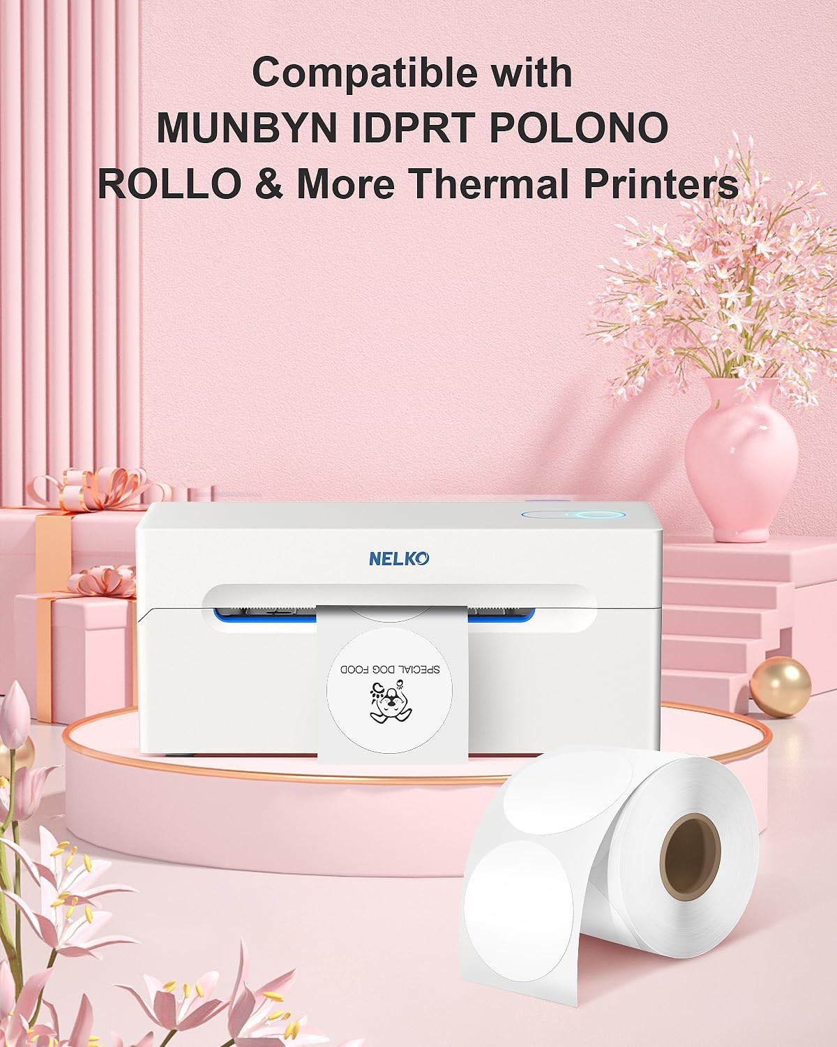 image:imageNelko Genuine 2 Inch White Circle Thermal Stickers Labels Compatible with Nelko PL70E Label Printer SelfAdhesive for Small Businesses DIY Logo Design Customized Stickers QR Code 750 LabelsRollWhite