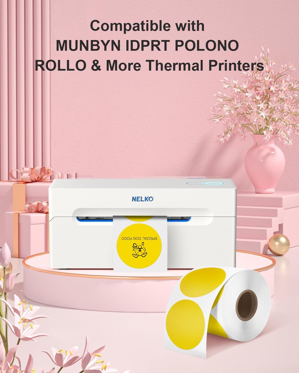 image:imageNelko Genuine 2 Inch Yellow Circle Thermal Stickers Labels Compatible with Nelko PL70E Label Printer SelfAdhesive for Small Businesses DIY Logo Design Customized Stickers QR Code 750 LabelsRoll