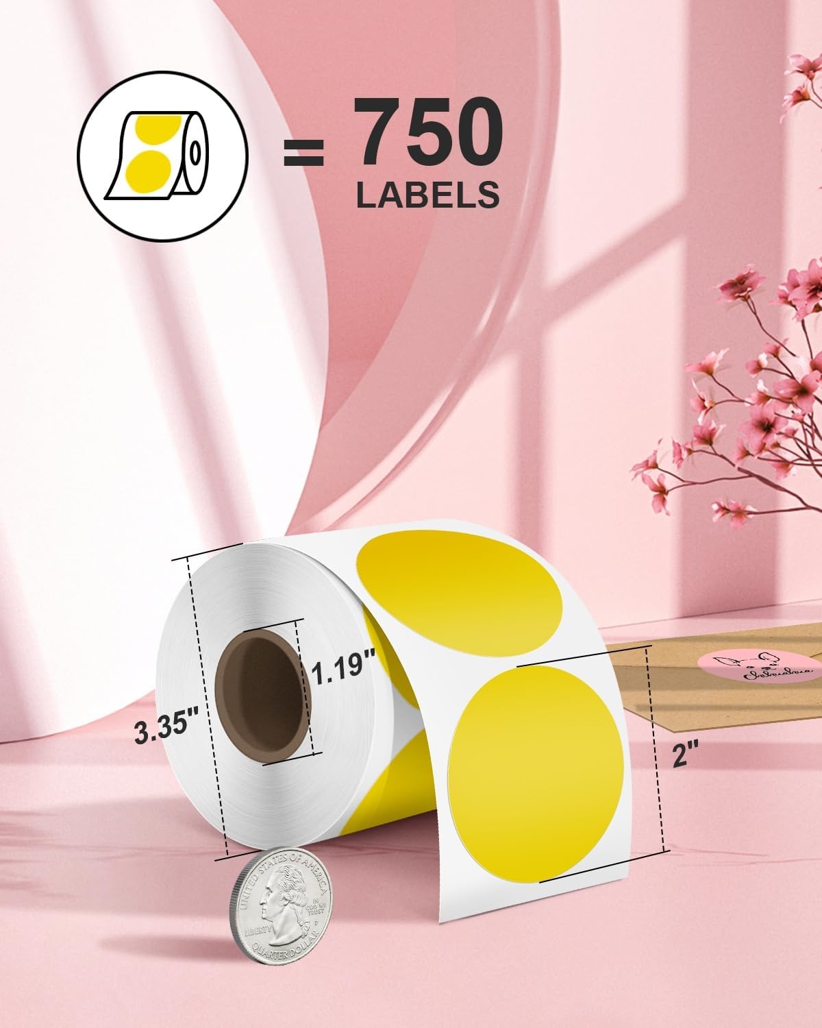 image:imageNelko Genuine 2 Inch Yellow Circle Thermal Stickers Labels Compatible with Nelko PL70E Label Printer SelfAdhesive for Small Businesses DIY Logo Design Customized Stickers QR Code 750 LabelsRoll